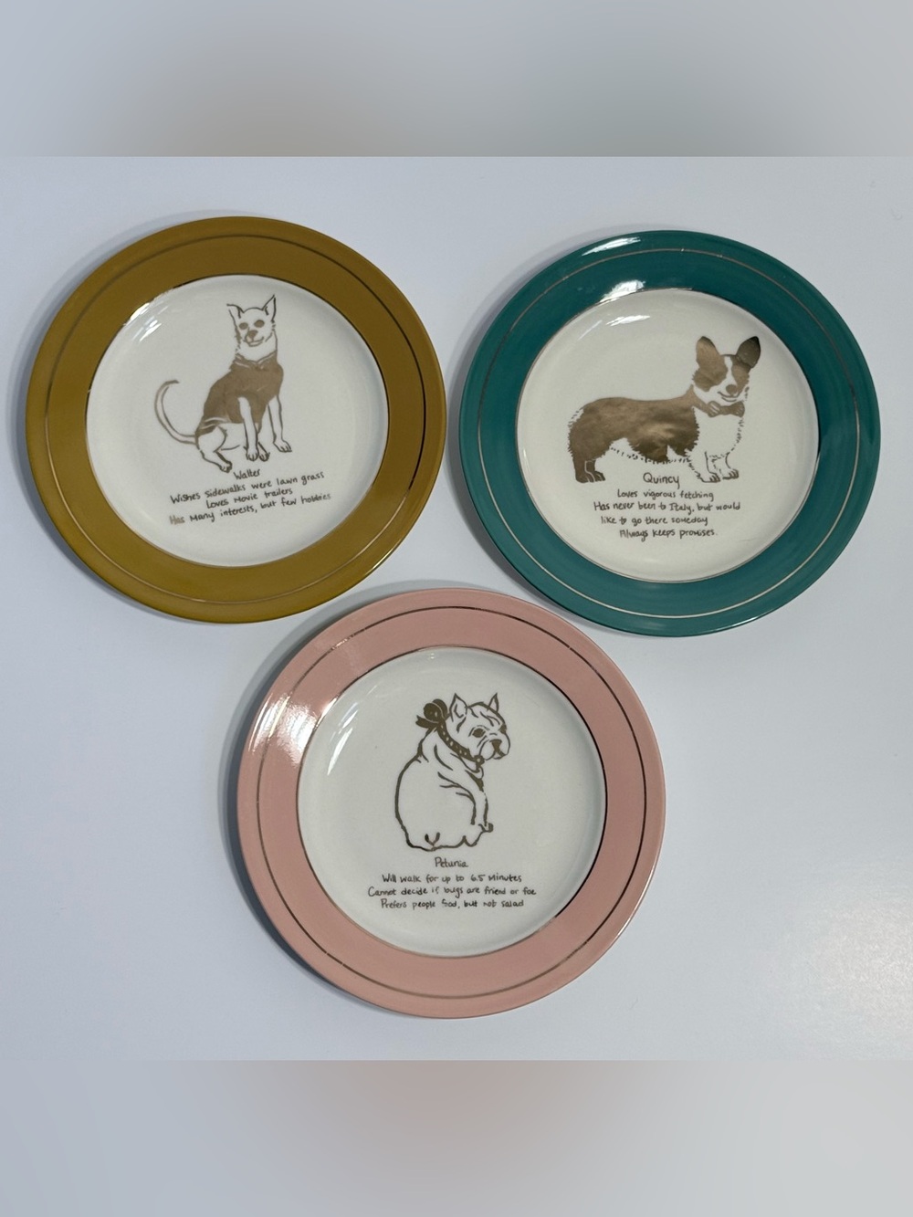 Anthropology Set Of 3 Dog Biography Canape Plates